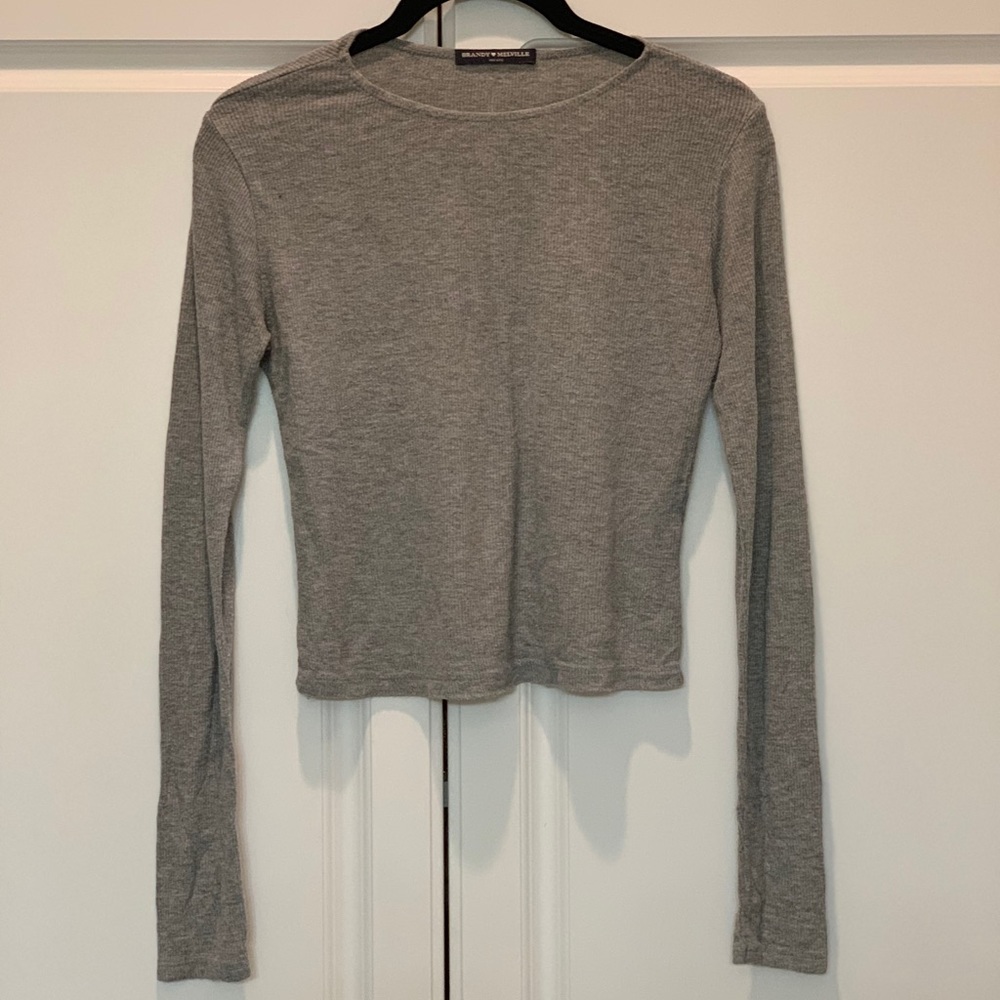 Grey Long Sleeve Crop Top